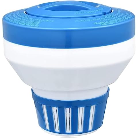Floating Chlorine Dispenser, Pool Spa Chlorine/Bromine Floater,7" Large Capacity Floating Chlorinator & Bromine Holder Fits 3 Inch Chemical Tablets（Collapsible） Cover