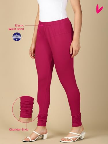 Image of Lux Cozi PYNK Solid Premium Cotton Lycra Churidar Leggings for Women | Regular Fit Elastic Waist Full Length Women Leggings | Free Size