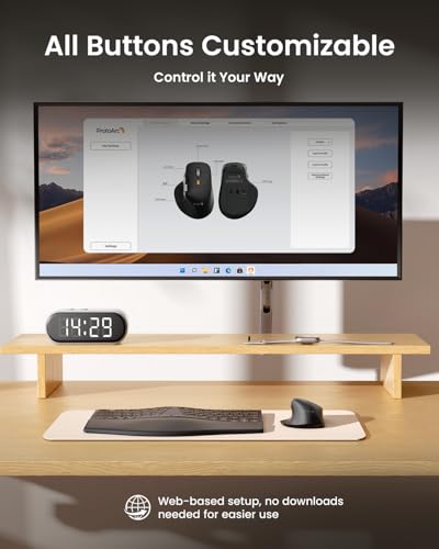 ProtoArc EM25 Ergonomische Maus mit Schnelles Scrollen, 2.4G Kabellos + 2*Bluetooth Wiederaufladbare Mouse, Seitliches Mausrad, Anpassbare Schaltflächen, 8K DPI, für Windows/Mac/Android - Schwarz