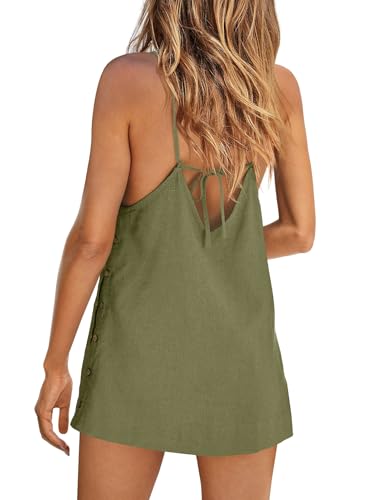 Yanekop Womens Linen Mini Dress Spaghetti Strap Short Beach Summer Dresses Sleeveless Sundress Open Back Dress3