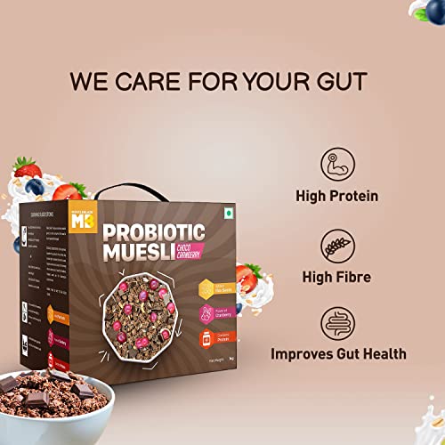 Image of MuscleBlaze Probiotic Muesli, Breakfast Cereals For Good Gut Health, Choco Cranberry, Multigrain Flakes, Antioxidant-Rich, 1 kg