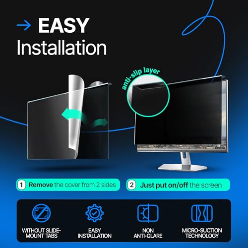 Image of Acrylic 24 Inch Computer Privacy Screen Filter for Widescreen Computer Monitors - 21.2 inch x 12.6 inch (540 x 319mm) - Monitor Frame Hanging Type