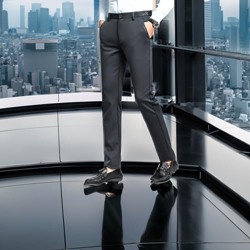 Fleece Lined Dress Pants Men New Slim Fit Cut Flat-Front Trousers3