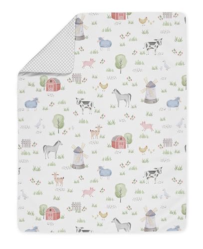 Sweet Jojo Designs ONTHEFARM-TOD Farm Animals Boy Girl Toddler Kid Childrens Comforter Bedding Set - 5 Pieces Comforter, Sham And Sheets - Watercolor Farmhouse Lattice Horse Cow Sheep Pig thumb #3