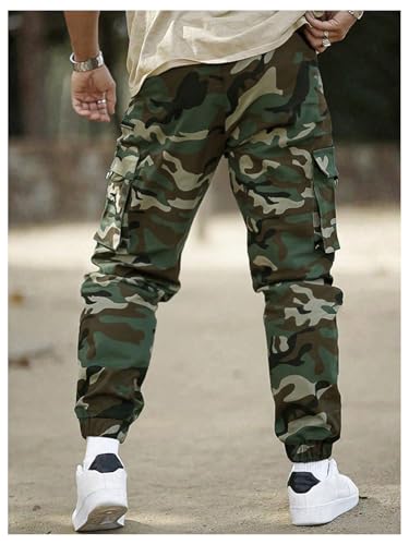 Men's Camo Cargo Pants Streetwear Drawstring Flap Pockets Workout Jogger Pants3
