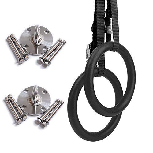 Kovas Gymnastic Rings Adjustable Straps with SUS304 Stainless Steel Ring Mounts,Gymnastic Rings for Full Body Strength and Muscular Bodyweight Training,2 Stainless Steel Heavy Duty Universal Hangers
