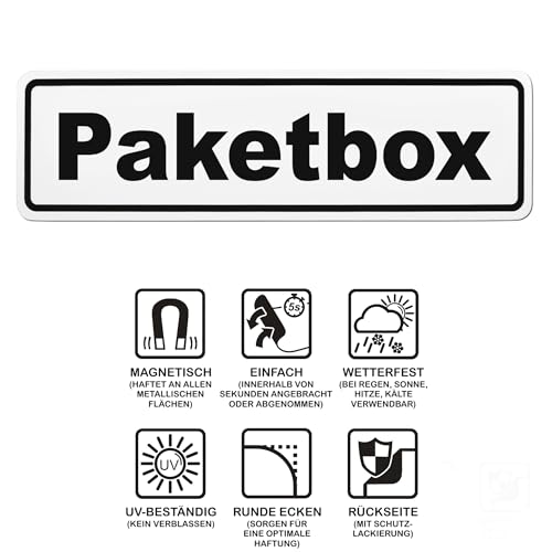 LOHOFOL Magnetschild Paketbox | Schild magnetisch | Größe 30 x 8 cm (Schwarz)