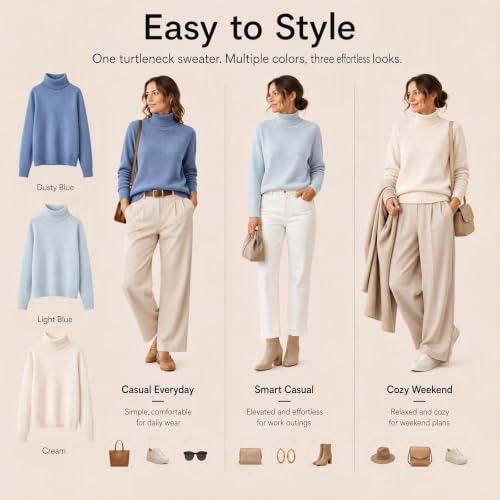 Turtleneck Sweaters for Women Casual Pullover Tops Warm Sweater Purple - image 5