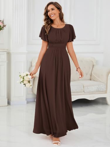 Image of Ever-Pretty Women's Spring Elegant Round Neck Short Sleeve Chiffon Empire Waist Floor Length Formal Dresses Bridesmaid Dress