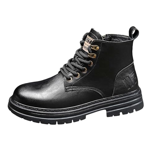 Mens Casual Leather Sneakers Chukka Ankle Boots Mid Top Hand Stitching Business Shoes Slip on Lightweight Non-Slip Walking Driving Shoes