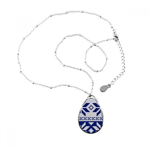 Collier pendentif Teardrop motif flocon de neige bleu et blanc style nordique avec chaîne incluse