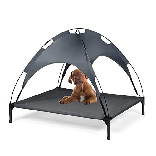 GYMAX Transat Chien 90x80x84CM, 40KG Support de Charge, Lit de Camp Extérieur de Chiens, Convient au Camping, Plage, Jardin, Terrasse, Balcon(L) Cover