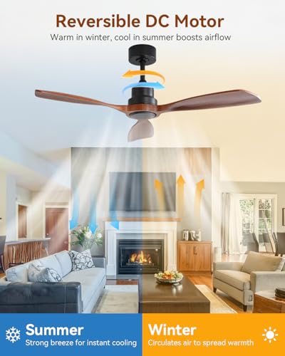 Image of Sofucor 48 Inch Smart Wood Ceiling Fan No Light, Alexa /App /Remote Control