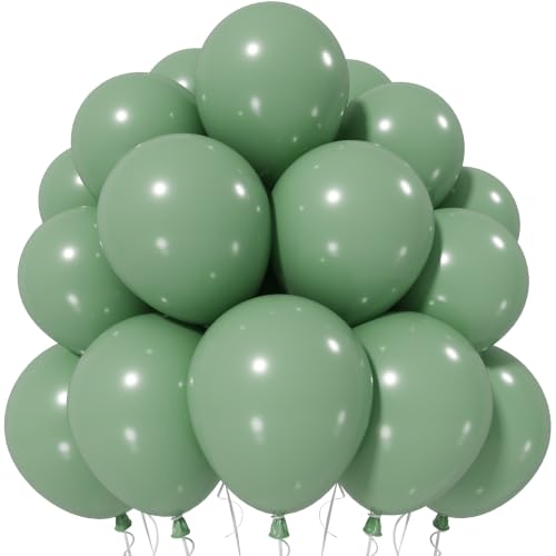 Image of Jobkoo Sage Green Balloons 12 Inch, Eucalyptus Olive Vintage Green Balloon