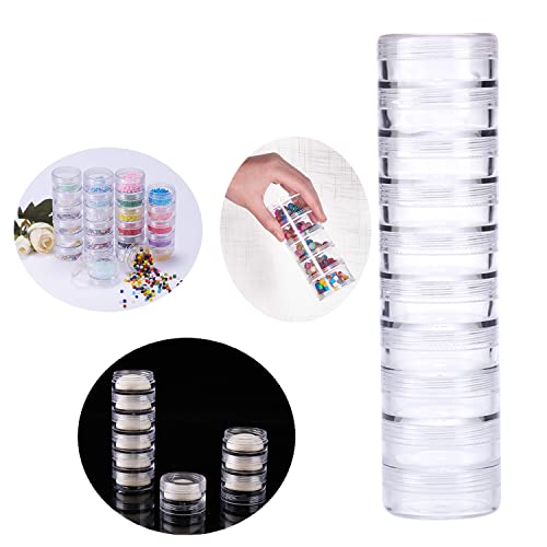 20 PCS Stackable Plastic Containers, 19x3.5cm/ 7.5X.5inClear Storage Box Round Organizer Jars for Beads, Buttons, DIY Art CraftJewelry Nail Accessory
