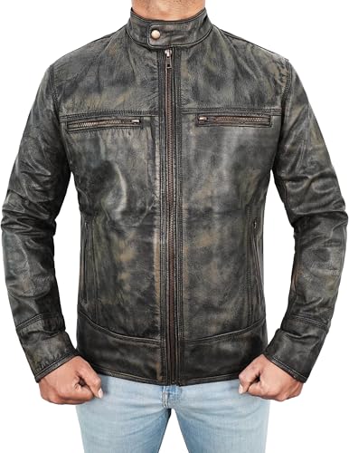 Image of Black Leather Jacket Men - Black Real Lambskin Mens Motorcycle Jacket