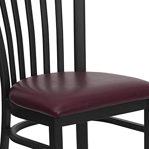 Image of Flash Furniture HERCULES Series Black School House Back Metal Restaurant Chair - Burgundy Vinyl Seat