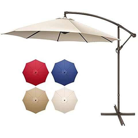 Funsite 10FT Cantilever Patio Umbrella, Offset Hanging Umbrella with Crank & Cross Base, Offset Patio Umbrella Cantilever for Garden, Lawn, Deck, Backyard & Pool, Cream Cover