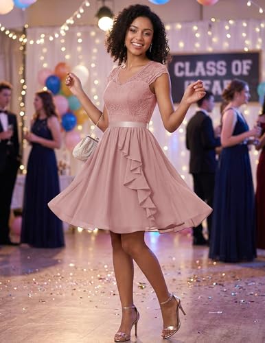 Image of Wedtrend Women's Bridesmaid Dresses Short Prom Dress Ruffle Semi Formal Cocktail Dresses Floral Homecoming Dress