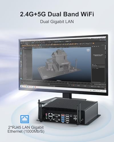 BASOARO Bezwentylatorowy Komputer Przemysłowy i5, Mini Desktop PC Core i5 10210U, RS232, 16GB RAM 256GB SSD, Potrójne Porty Wyświetlacza HD DP Type-C, GPIO, 6 RS232 COM, WiFi, BT 4.2, Win11 Pro
