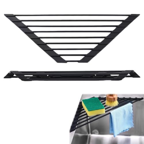 Escurridor de Cocina Triangular Enrollable, Marco de Acero Inoxidable, Para Esquinas del Fregadero, Multifunción y Ahorro de Espacio