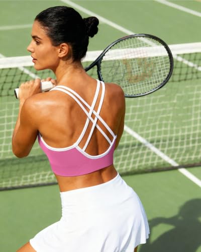 Image of WOYYHO Cross Back Sports Bra for Women Padded Medium Support Workout Bra