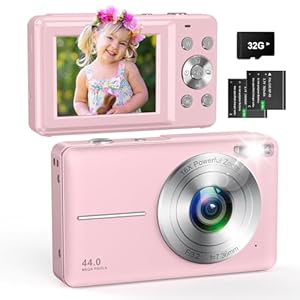 Zostuic Digitalkamera Fotokamera mit 32GB Karte,FHD 1080P 44MP Fotoapparat 16X Digitalzoom Einfache Kompaktkamera Tragbare Digital Kamera mit 2 Akku für Kinder Teenager Anfänger