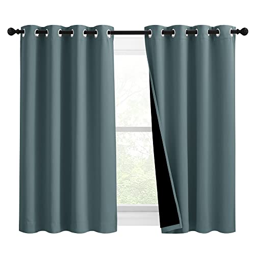 Image of NICETOWN 100% Blackout Curtains 54 inches Long, Double-Deck Completely Blackout Window Treatment Thermal Insulated Lined Drapes for Small Window (Greyish Blue, 1 Pair, 46 inches Width Each Panel)