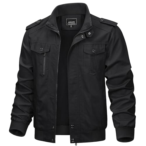 KEFITEVD Frühling Winter Herren Baumwoll Stehkragen Winddichte Jacke Multi-Taschen Militärische Taktische Jacke Schwarz, X-Large