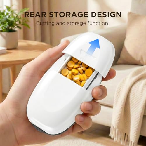 Image of Pill Cutter Splitter for Small and Tiny Pills, 1 /2 1 /4 Pill Splitter for Small Pills,Tablets in Half or Quarters, Accurate and Easy Cutting, Stainless Steel Blade, Back Storage (Transparent Black)