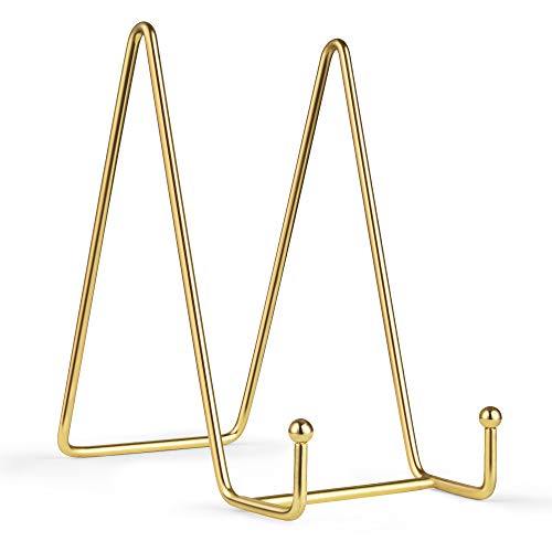 Mocoosy 2 Pack 6 Inch Plate Display Stands - Gold Metal Easel Stand, Plate Holder Display Stands, Picture Frame Holder Stands for Display Photos, Platter, Decorative Plate Dish and Tabletop Desk Art