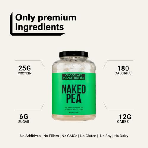 Image of NAKED Pea - Chocolate Peanut Butter Protein from US & Canadian Farms, Organic Cocoa, Organic Coconut Sugar - No GMO, No Soy, and Gluten Free, Aid Growth and Recovery - 52 Servings