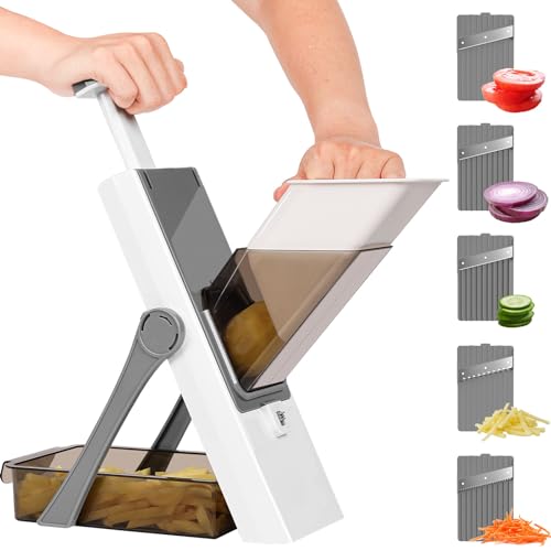 Mandoline Vegetable Slicer 5 in 1 Mandoline Food Slicer Vegetable Chopper, Adjustable Mandolin Julienne Dicer Chip with Container