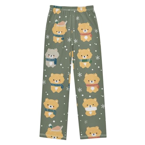 ZZXXB Lovely Pomeranian Snow Boys Long Pants Soft Trousers Elastic Waist Kids Lounge Bottoms with Pockets S-XL