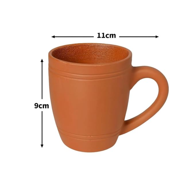 Image of Clay Coffee Mugs Set of 2 with Handle | Handmade Terracotta Tea Cups 375 ml | Natural Earthen Kulhad Mug for Tea, Coffee, Milk & Beverages | Eco-Friendly Mitti Cup Set for Home & Office Use