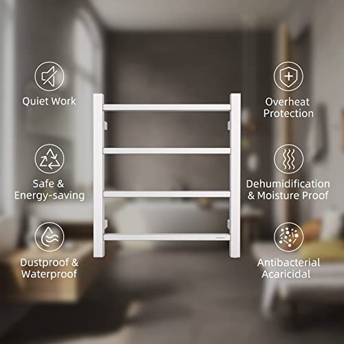 Sharndy Towel Warmer Brushed Nickel For Bathroom Wall Mounted Bath Towel Heater Plug-In Electric Heated Towel Rack Stainless Steel Square 4 Bars Drying Rack Etw13-2A 35W 19.69X17.71X4.33 Inches #TOP6