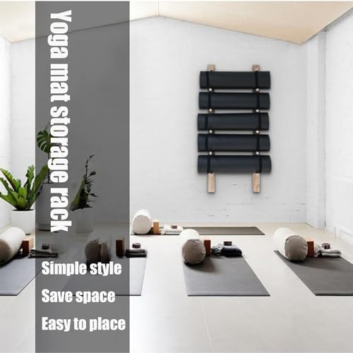 Soporte para esterilla de yoga, estante de almacenamiento de pared para tapetes y rodillos de espuma, diseño que ahorra espacio para gimnasio en casa o sala de yoga