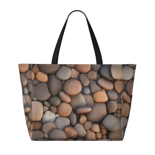 Pebbles in the beach Large Capacity Beach Travel Bag, Foldable Beach Bag with Zipper, Great for Grocery Bag Pool Gym Travel Shopping2