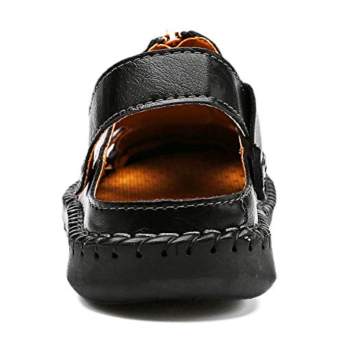 JAMONWU Men's Casual Closed Toe Adjustable Leather Sandals Handmade Fisherman Beach Sandals4