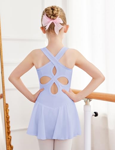 Image of Arshiner Kid Girls Hollow Back Ballet Leotard with Skirt Sleeveless Dance Dresses