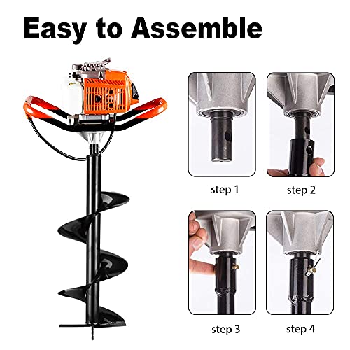 Eco Llc 63Cc Heavy Duty Gas Powered Post Hole Digger With 3Pcs Earth Auger Drill Bits (6" & 10" & 12'' Bits) And 60Cm Extention Rod （Products Will Be Delivered In Multiple Packages) #TOP5