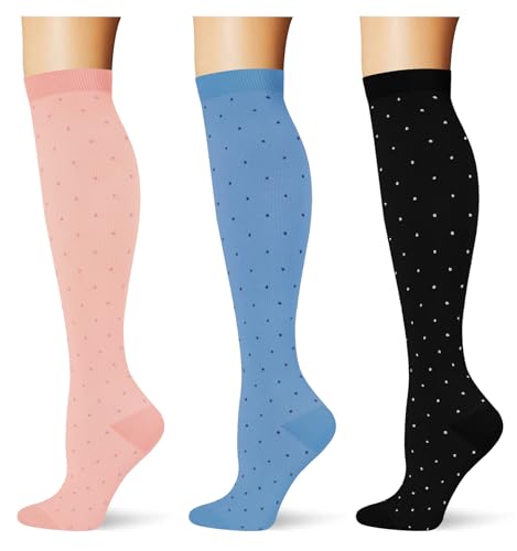 Image of (3 pairs) Compression Socks 20-30 mmHg Long Knee High Socks for Women Men Support Athletic Travel Daily Wear