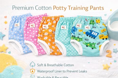Image of Premium Baby Diaper Pants / Potty Training Panties / Padded Underwear for 0 - 4 Years | Soft, Washable & Reusable Cotton Nappies for Boys & Girls | Leakproof, Absorbent & Breathable | 2 /3 /4 Pack | Leakproof, Absorbent (Premium multicolor, 2-3 years, 2, count)