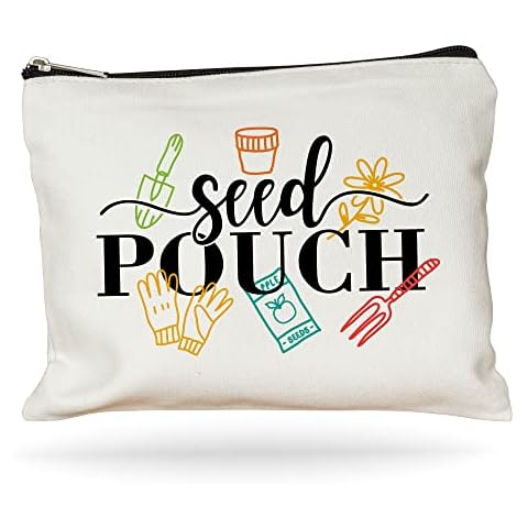 Moonwake Designs, Seed Pouch, Beige Cotton Canvas Makeup Bag, Gardening Gift Cover