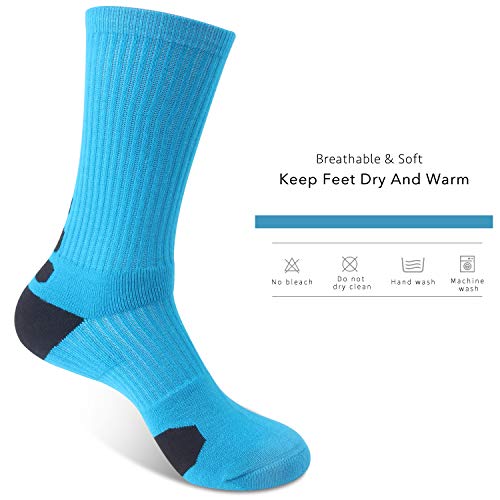 Olchee Boys Sock Basketball Soccer Hiking Ski Athletic Outdoor Sports Thick Calf High Elite Crew Sock 8 Pack B, Size M #TOP1