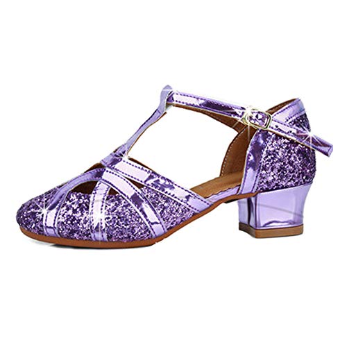 HIPPOSEUS Filles Paillettes Salsa Tango Ballroom Chaussures de Danse Latine ,Violet, Modèle WX-TX53-3, 37 EU Cover