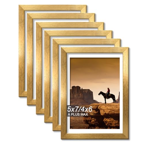 5x7 Picture Frame Set of 6 Gold Light Weight Tabletop and Wall Mount