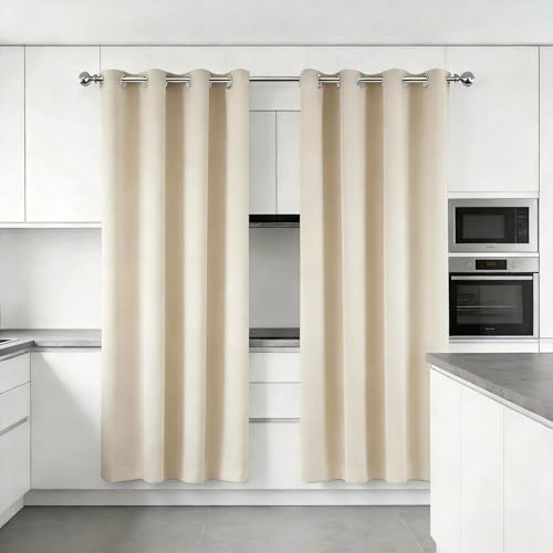 Rideau thermique isolant beige 265 x 85 cm opaque à oeillets - 2