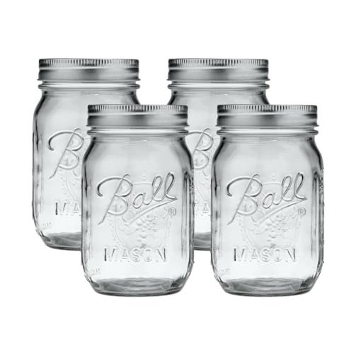 Ball Regular Mouth Glass Mason Jars with Lids and Bands, Used for Canning (Pint, 16 Ounce (Pack of 4))