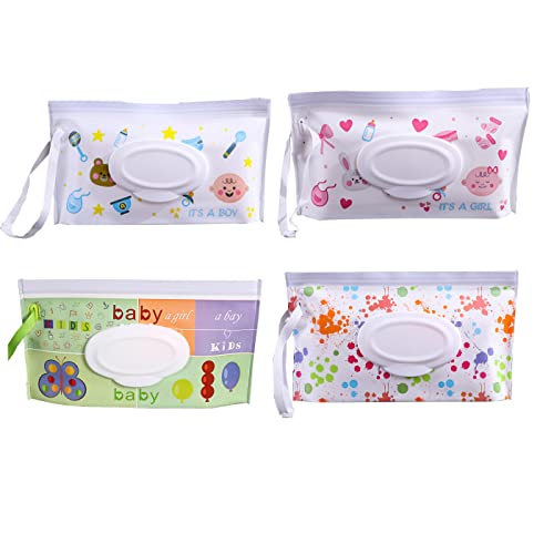 GANMFOYC 4 piezas bolsa para toallitas húmedas dispensador de toallitas húmedas bebe bolsas reutilizables para Viajes Bebés respetuosas Medio Ambiente Fáciles de Limpiar